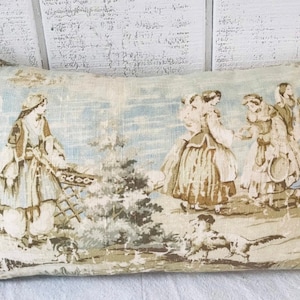 Bosporus toile linen lumbar or square pillow cover, French country, cottage, farmhouse, tradtional