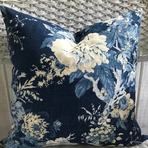 16x16 Linen blend pillow cover, Waverly Ballad Bouquet, invisible zipper closure, Floral, French country, cottage, farmhouse