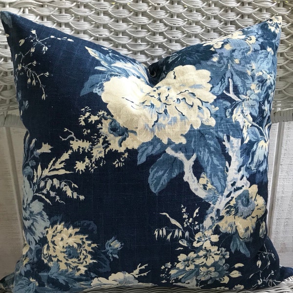Linen pillow cover, Waverly Ballad Bouquet, invisible zipper closure, same fabric on both sides, Floral, French country, cottage, farmhouse