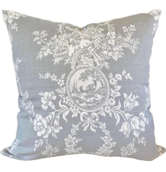 16x16, 18x18 Gray toile pillow cover or sham, Waverly, French country, cottage, French farmhouse