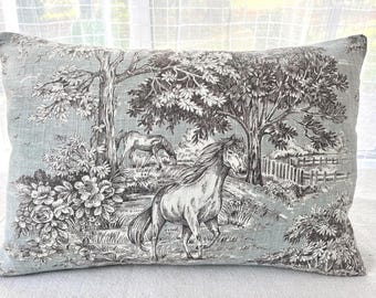 14x20 Horse Toile Pillow Cover, Blue Gray French Country