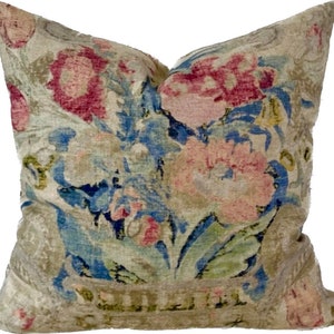 Waverly Volterra Giardino linen blend pillow cover, floral, French country, Same fabric on both sides, invisible zipper closure