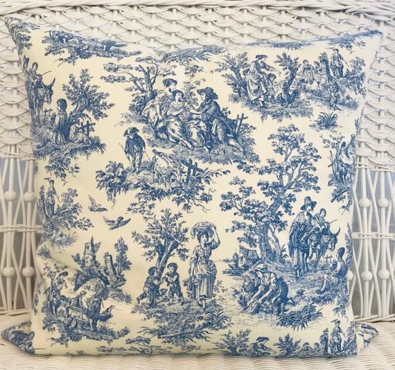 Toile Lumbar Pillow Cover With Ticking on Back 10x16 10x18 Etsy