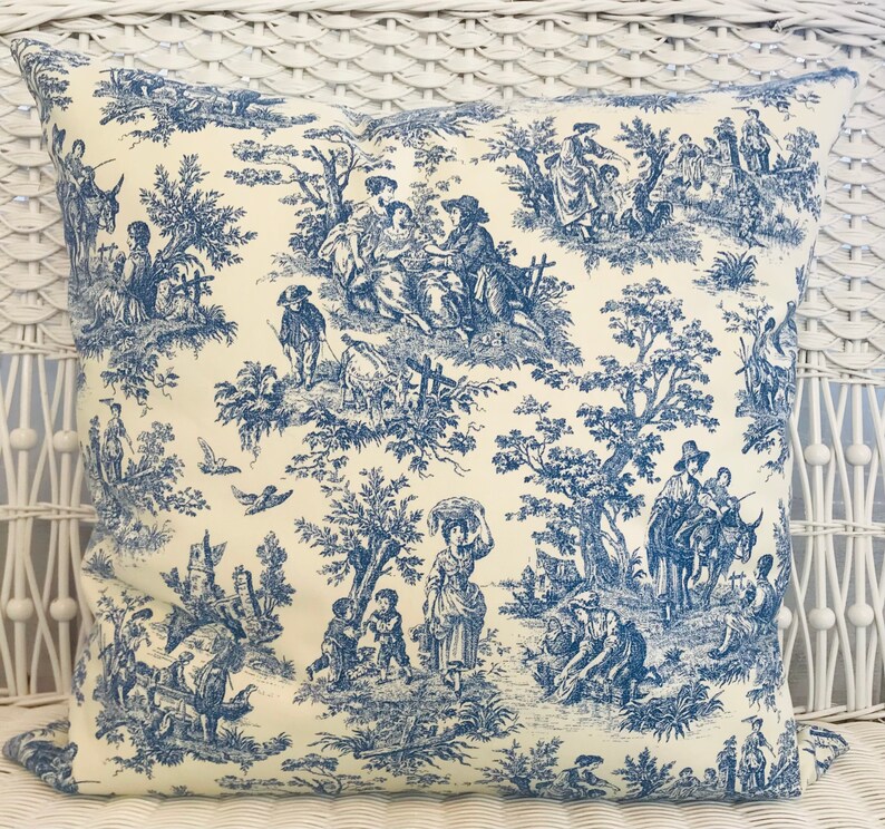 Toile Pillow Cover / Cornflower Blue / Waverly Charmed Life / Etsy