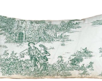 Dark Green Toile Pillow Cover, French Country Cottage Decor