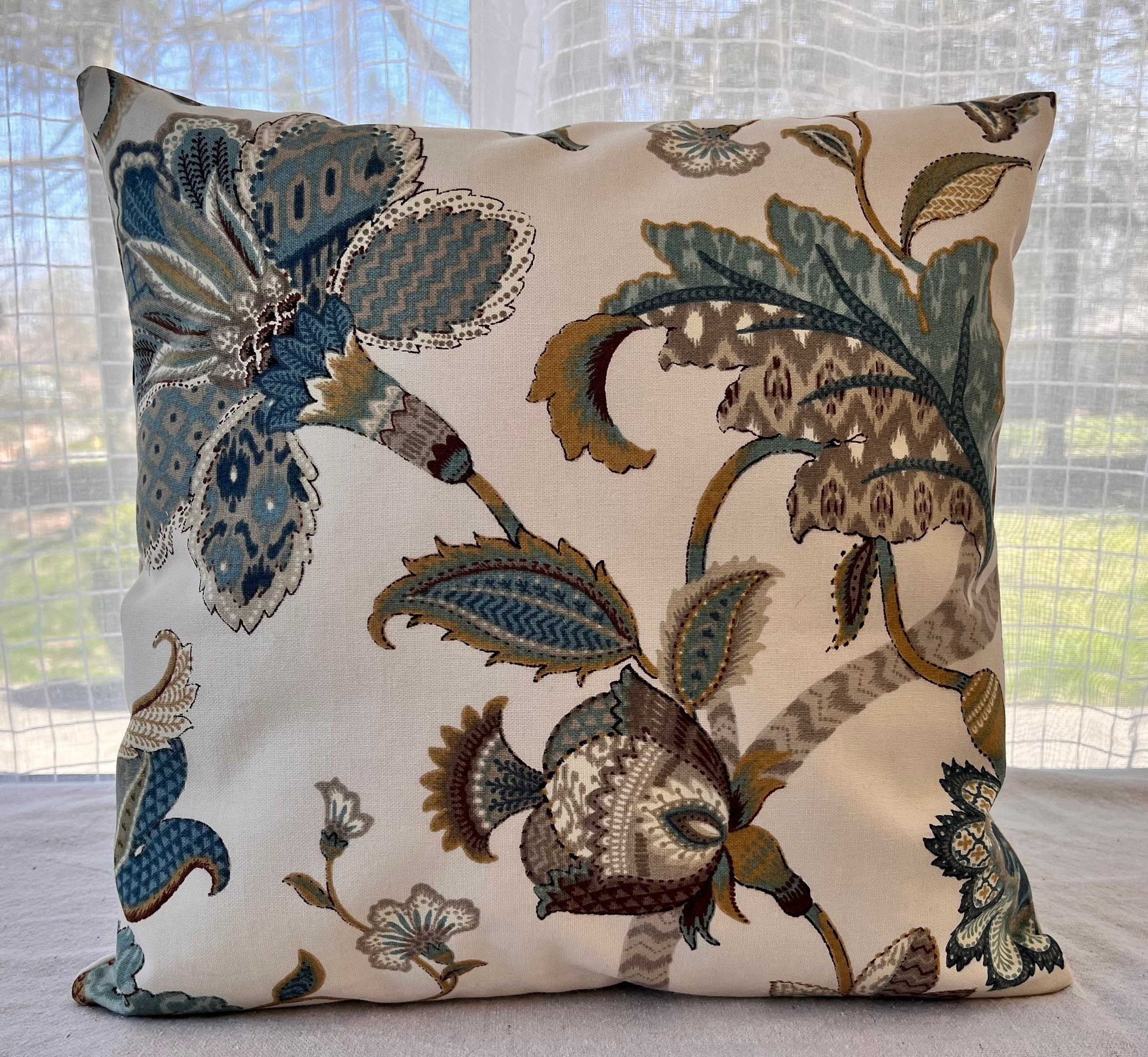 Decorative Pillows in Brooklyn Ocean Jacobean Floral Large Scale