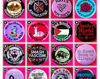 Build Your Own Button Pack – Pick Any 5 Buttons – Custom Pinback Button Set – Choose From 16 Designs