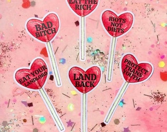 Radical Heart Lollipop Stickers - Choose!