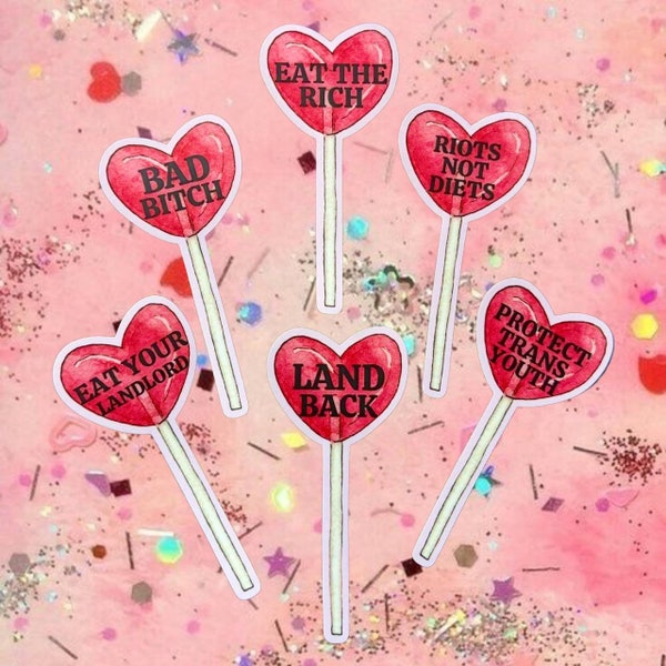 Radical Heart Lollipop Stickers - Choose!