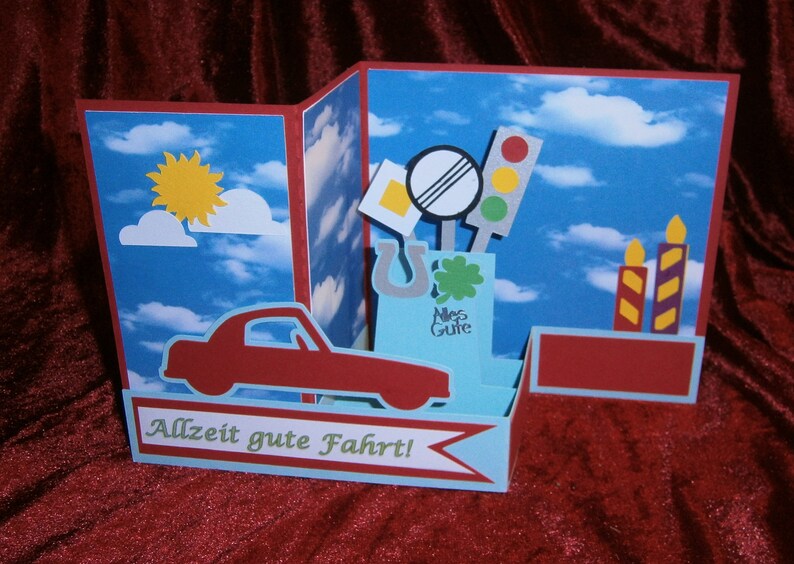 Birthday card driving license folding card with 3D effect CAR image 2
