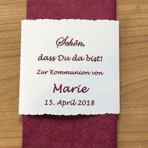 Banderole mit/ohne Name Tischkarte für Serviette 33x33 oder 40x40 cm Bild 3