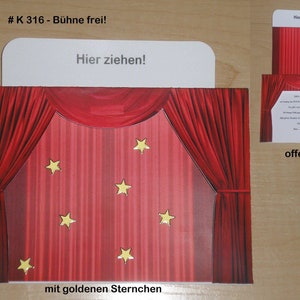 Invitation or greeting card curtain theater cinema musical RED or BLUE in 2 sizes image 2