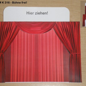 Invitation or greeting card curtain theater cinema musical RED or BLUE in 2 sizes image 1