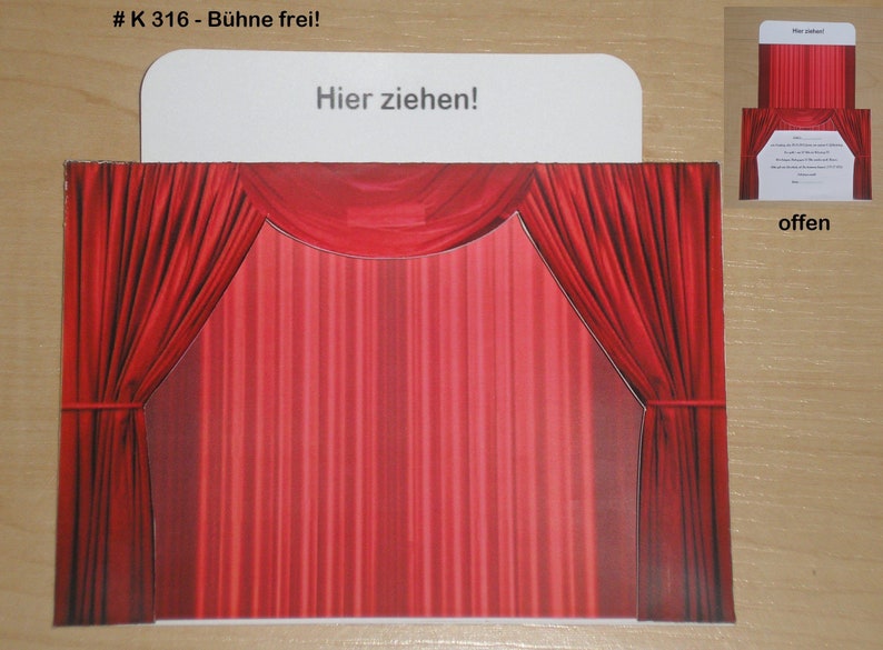 Invitation or greeting card curtain theater cinema musical RED or BLUE in 2 sizes image 1