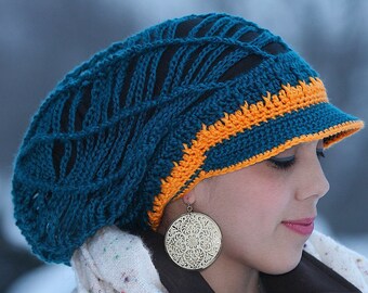 DIGITAL DOWNLOAD: PDF File Written Crochet Pattern for the Slouchy Mesh Hat with Brim