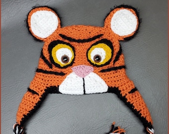DIGITAL DOWNLOAD: PDF Written Crochet Pattern for the Tiger Hat with Earflaps