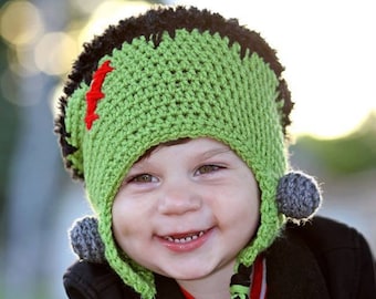 DIGITAL DOWNLOAD: Crochet Pattern for Franky Frankenstein Halloween Spooky Zombie Hat Size Infant to Large Adult 6 different Sizes