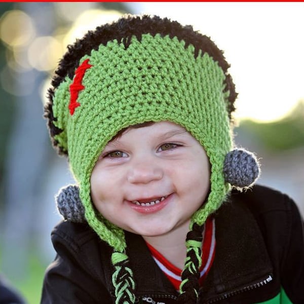 DIGITAL DOWNLOAD: Crochet Pattern for Franky Frankenstein Halloween Spooky Zombie Hat Size Infant to Large Adult 6 different Sizes