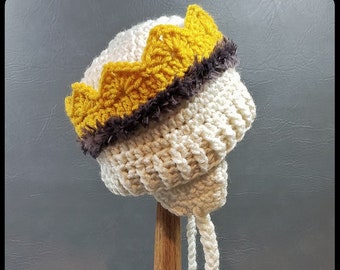 DIGITAL DOWNLOAD: PDF Written Crochet Pattern for the Baby Crown Earflap Hat