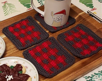 DIGITAL DOWNLOAD: PDF Written Crochet Pattern for the Buffalo Plaid Coasters