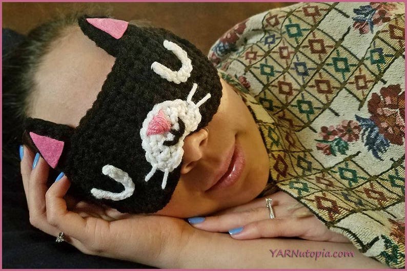 DIGITAL DOWNLOAD: PDF Crochet Pattern for the Feline Rested Sleep Mask image 1