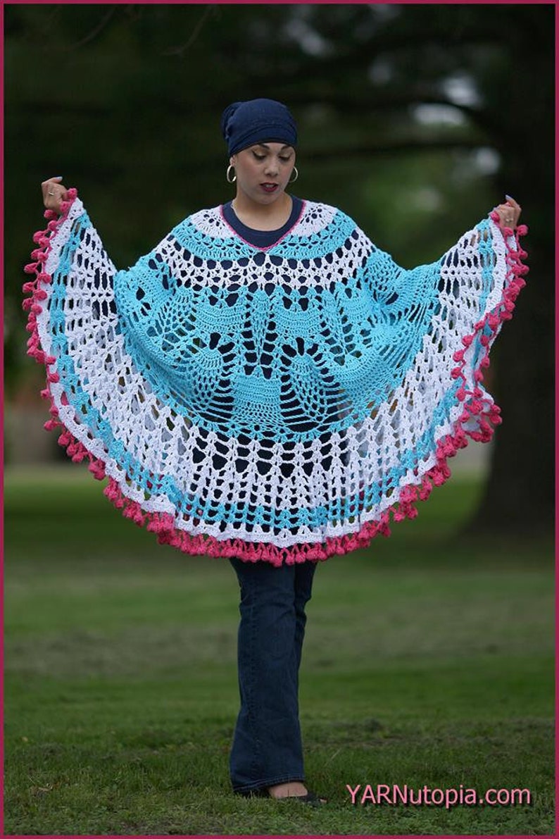DIGITAL DOWNLOAD: PDF Written Crochet Pattern for the Pom Poms and Pineapples Poncho image 1