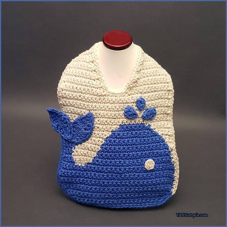 DIGITAL DOWNLOAD: PDF Crochet Pattern for the Blue Whale Baby Bib image 1