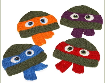 DIGITAL DOWNLOAD: Crochet Pattern for Teenage Mutant Ninja Turtles TMNT Hat Size Infant to Large Adult 6 different Sizes