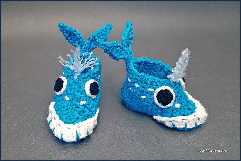 DIGITAL DOWNLOAD: PDF Crochet Pattern for the Whale-y Awesome Baby Booties image 1