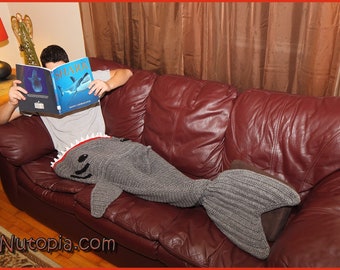 DIGITAL DOWNLOAD: PDF Written Crochet Pattern for the Adult Shark Blanket