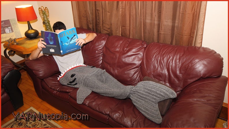 DIGITAL DOWNLOAD: PDF Written Crochet Pattern for the Adult Shark Blanket image 1