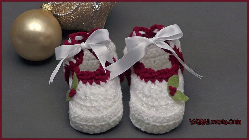 DIGITAL DOWNLOAD: PDF Crochet Pattern for the Holly Days Baby Booties image 1