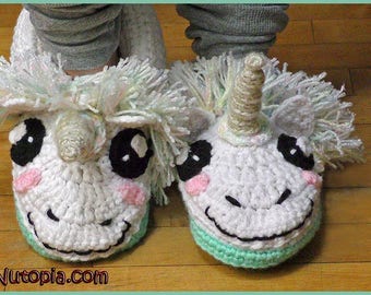 DIGITAL DOWNLOAD: PDF Written Crochet Pattern for the Unicorn Slippers