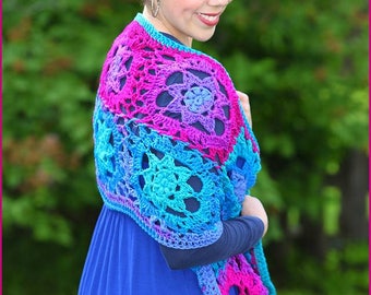 DIGITAL DOWNLOAD: PDF Crochet Pattern for the Jewel Tone Lotus Wrap