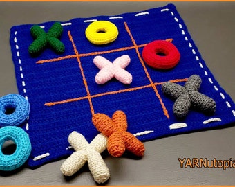 DIGITAL DOWNLOAD: PDF Written Crochet Pattern for the Tic Tac Toe Game and Tote