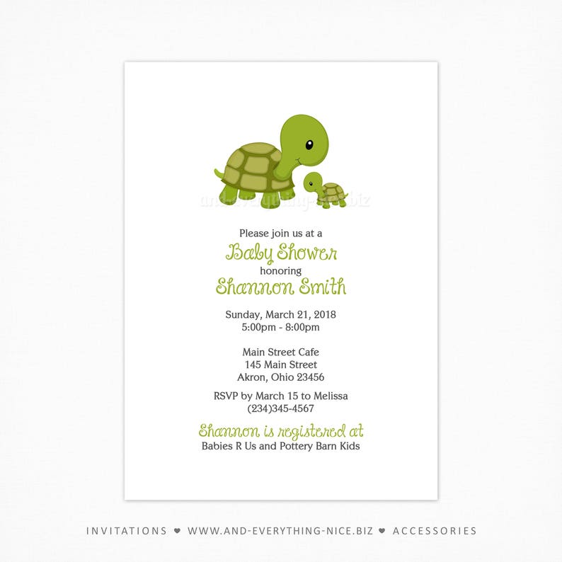 Turtle Baby Shower Birthday Invitations Custom Design Professionally Printed Card Stock Boy Girl Twin Sibling Stationery Best