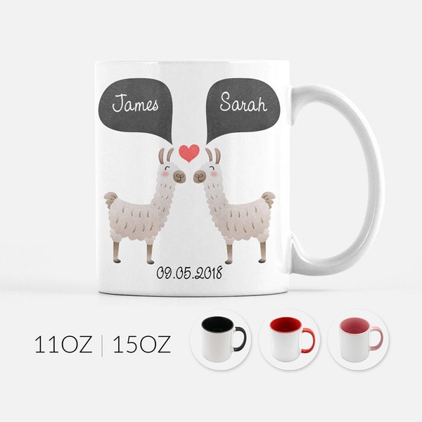 Llama Alpaca Couple Personalized Coffee Mug, Valentines Gift for Him, Valentines Day Gift for Her, Wedding Gift, Anniversary Engagement Gift