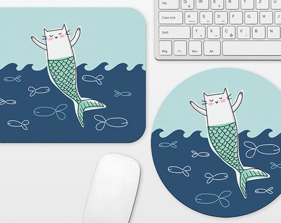 Cat Mermaid Mouse Pad Mermaid Mousepad Gift Navy Mouse Pad Cute Mouse Mat Circle Round Rectangular Cubicle Decor Desk Office Decor for Women