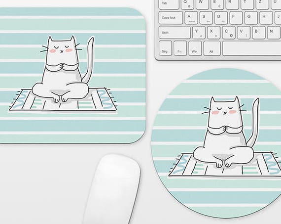 Yoga Cat Mouse Pad Cat Mousepad Gift Aqua Mint Mouse Pad Cute Mouse Mat Circle Round Rectangular Office Decor Desk Accessories for Women