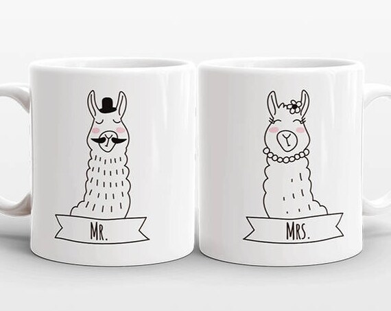 MR and MRS Mug Set Llama Valentine Day Gift Wedding Gift for Couple Anniversary Gift Men Women Engagement Gift Llama Mugs Couple Coffee Mugs