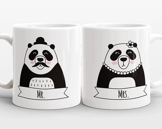 Set of 2 MR and MRS Mugs Set, Panda Mugs, Mr and Mrs Gift, Couple Mugs, Wedding Gift for Couples Gift, Mr and Mrs Animal Mugs, Coffee Mugs