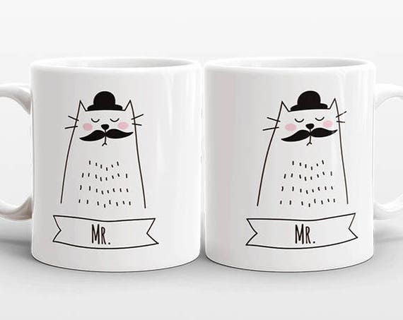 Cat GAY Couple Mugs, Set of 2 MR and MR Mugs, Gay Wedding Gift, Engagement Gift, Anniversary Gift, Gay Couple Gift, Gay Mugs, Coffee Mugs