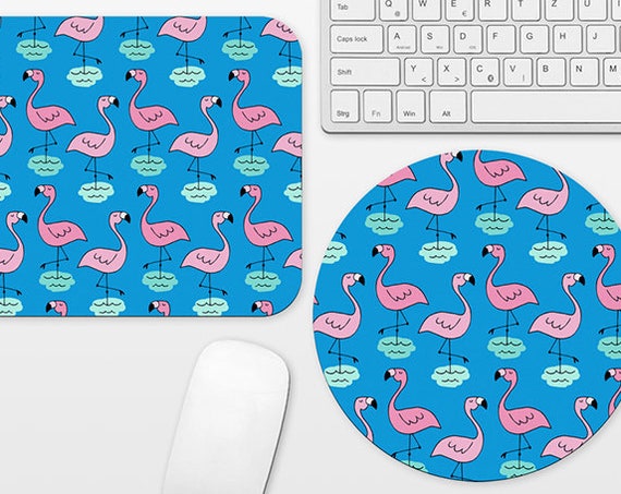 Pink Flamingo Mouse Pad Tropical Mousepad Blue Mouse Pad Cute Mouse Pad for Women Mouse Mat for Desk Office Computer Laptop Round Rectangle