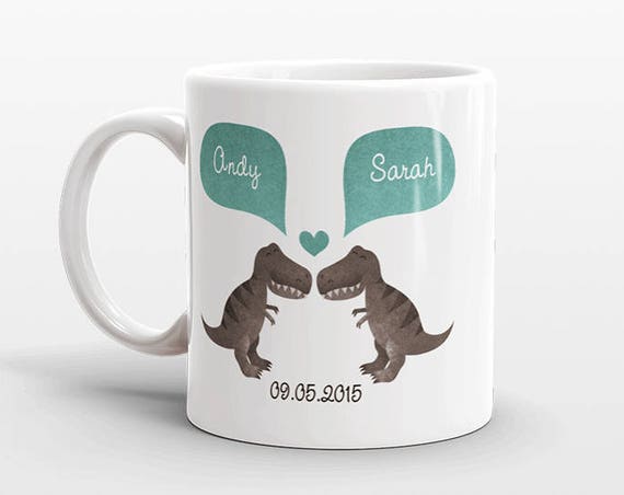 T-REX Dinosaur Couple Mug Personalized Wedding Gift for Couple Engagement Gift Anniversary Gift for Men Women Husband Him Her Coffee Mug