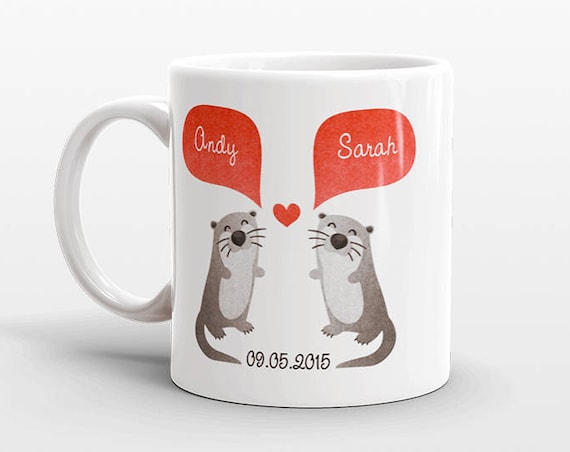 OTTER Couple Mug Personalized Wedding Gift for Couple Engagement Gift Ideas Anniversary Gift for Men Women Husband Him Her Animal Coffee Mug