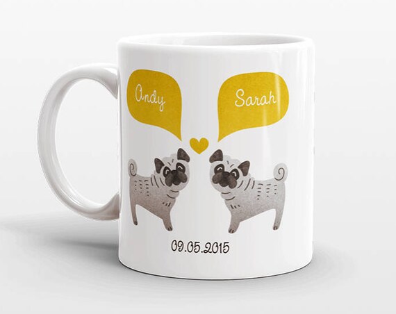 PUG Dog Couple Mug Personalized Wedding Gift for Couple Engagement Gift Ideas Anniversary Gift for Men Women Husband Him Her Pug Coffee Mug