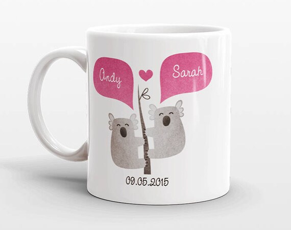 KOALA Bear Couple Mug Personalized Wedding Gift for Couple Engagement Gift Ideas Anniversary Gift for Men Women Husband Him Her Coffee Mug