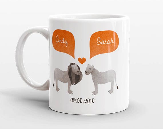 LION Couple Mug Personalized Wedding Gift for Couple Engagement Gift Ideas Anniversary Gift for Men Women Husband Him Her Animal Coffee Mug