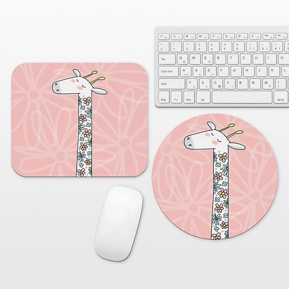 Flowers Giraffe Mouse Pad, Floral Mousepad, Pink Mouse Pad Cute Mouse Mat, Round Rectangular, Desk Decor Office Desk Accessories for Women