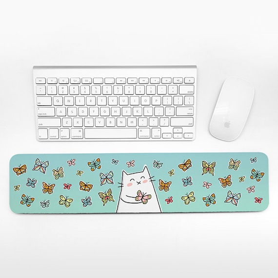 Cat Butterfly Keyboard Wrist Rest Pad, Blue Wrist Keyboard Pad, Wrist Pad for Keyboard Rest, Cute Decor Office Desk Accessories for Women